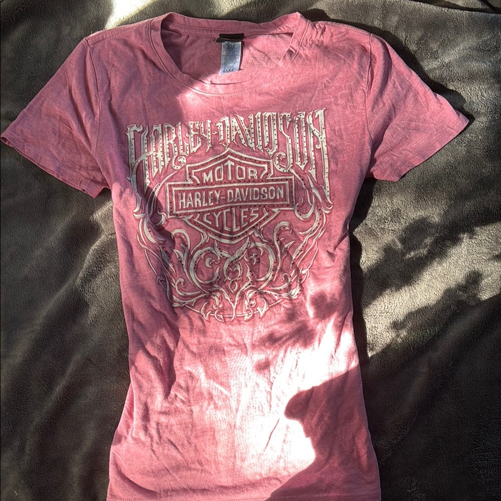 Harley-Davidson Pink Fitted Graphic T-Shirt Affliction style